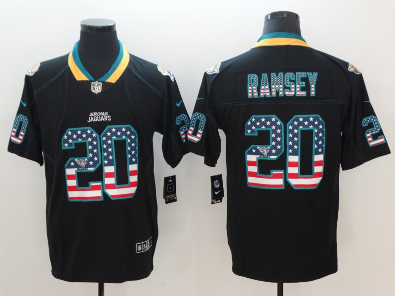 Personalized Jaguars 20 Jalen Ramsey Black USA Flag Fashion Color Rush Limited Jersey