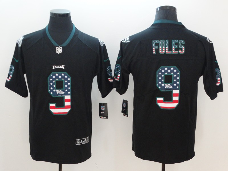 Personalized Eagles 9 Nick Foles Black USA Flag Fashion Color Rush Limited Jersey
