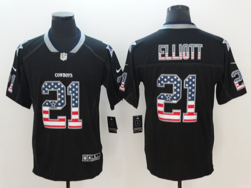 Personalized Cowboys 21 Ezekiel Elliott Black USA Flag Fashion Color Rush Limited Jersey