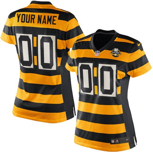 Personalized NFL Pittsburgh Steelers Throwbackized 80th Elite Gold Black Alternate Women’s Jersey