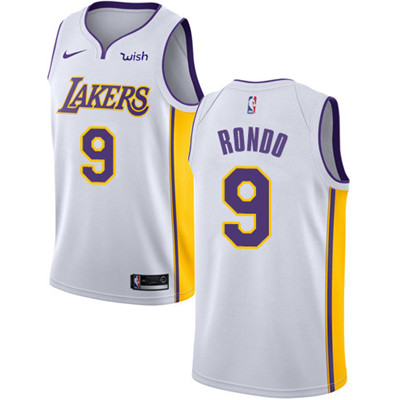Personalized Lakers #9 Rajon Rondo White Youth NBA Swingman Association Edition Jersey