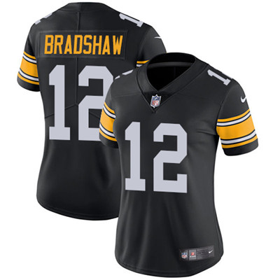 Personalized Steelers #12 Terry Bradshaw Black Alternate Women’s Stitched NFL Untouchable Limited Jersey
