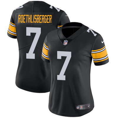 Personalized Steelers #7 Ben Roethlisberger Black Alternate Women’s Stitched NFL Untouchable Limited Jersey