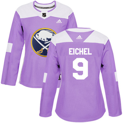 Personalized Sabres #9 Jack Eichel Purple Authentic Fights Cancer Women’s Stitched NHL Jersey