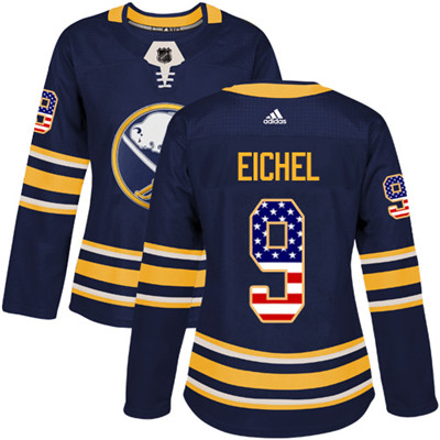 Personalized Sabres #9 Jack Eichel Navy Blue Home Authentic USA Flag Women’s Stitched NHL Jersey