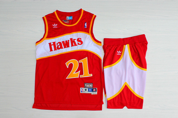 Personalized Hawks 21 Dominique Wilkins Red Hardwood Classics Jersey(With Shorts)
