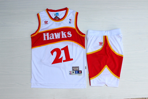 Personalized Hawks 21 Dominique Wilkins White Hardwood Classics Jersey(With Shorts)