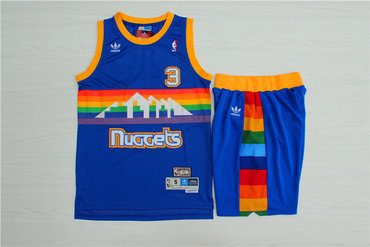 Personalized Nuggets 3 Allen Iverson Blue Hardwood Classics Jersey(With Shorts)