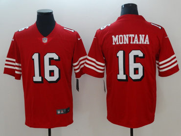 Personalized 49ers 16 Joe Montana Red 2018 Untouchable Limited Jersey