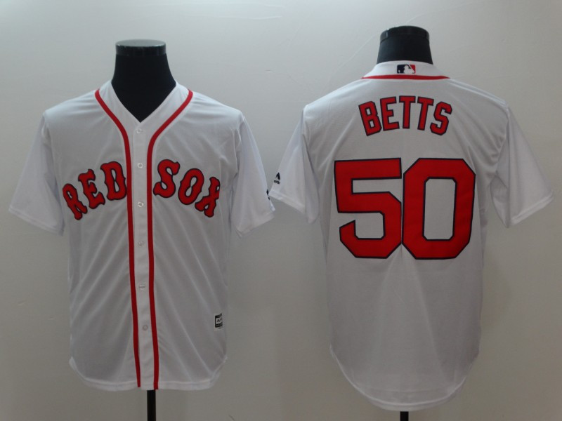 Personalized Red Sox 50 Mookie Betts White Cool Base Jersey