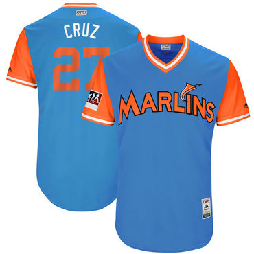 Personalized Marlins 27 Giancarlo Stanton Cruz Light Blue 2018 Players’ Weekend Authentic Team Jersey