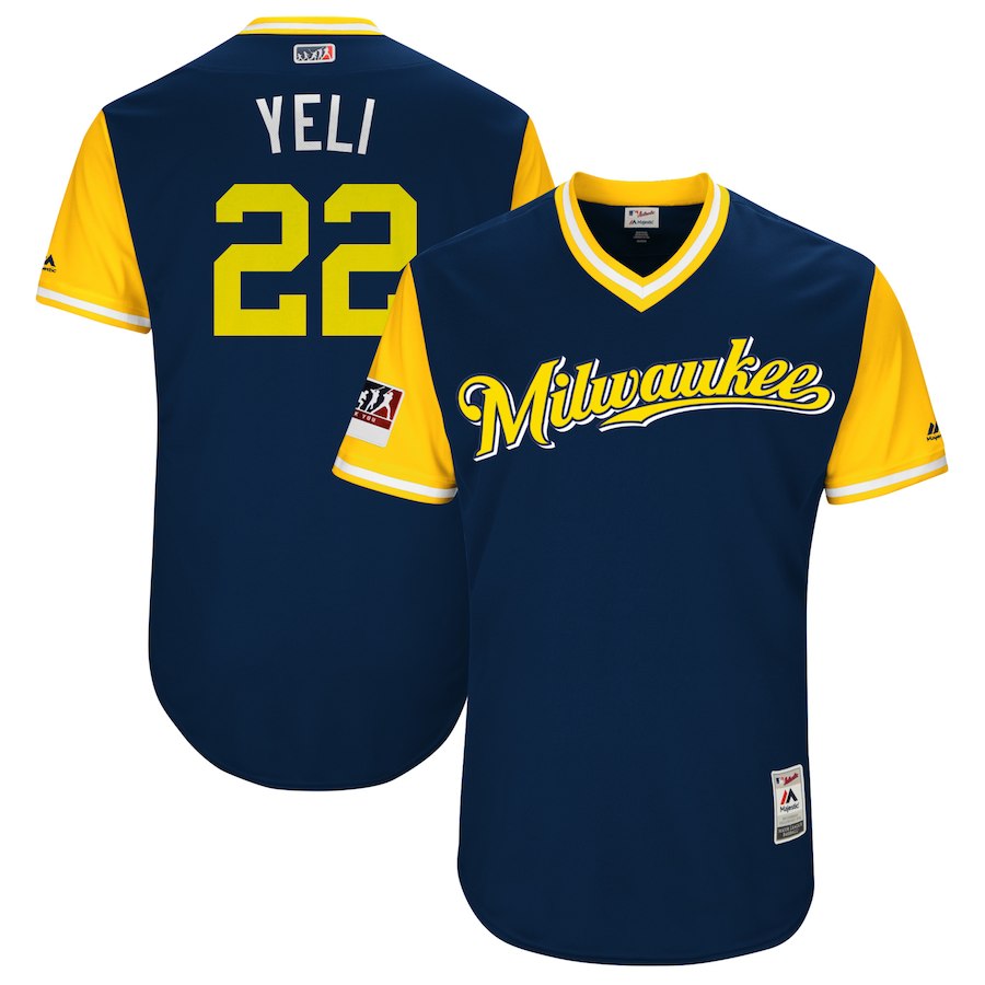 Personalized Brewers 22 Christian Yelich Yeli Navy 2018 Players’ Weekend Authentic Team Jersey