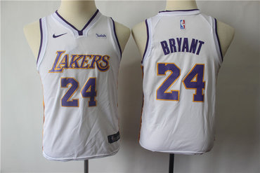 Personalized Youth Lakers 24 Kobe Bryant White Youth Swingman Jersey