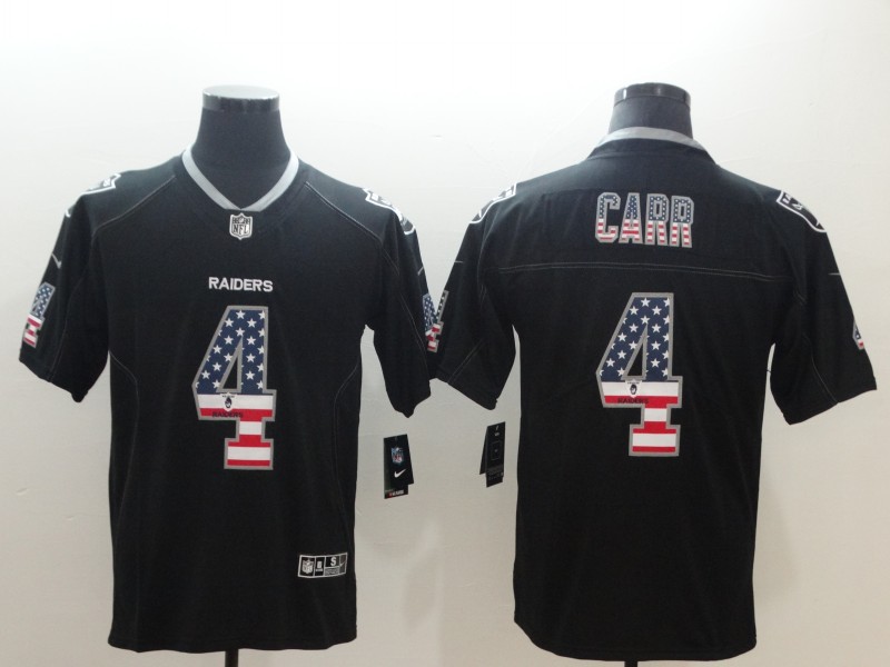 Personalized Raiders 4 Derek Carr Black USA Flag Limited Jersey