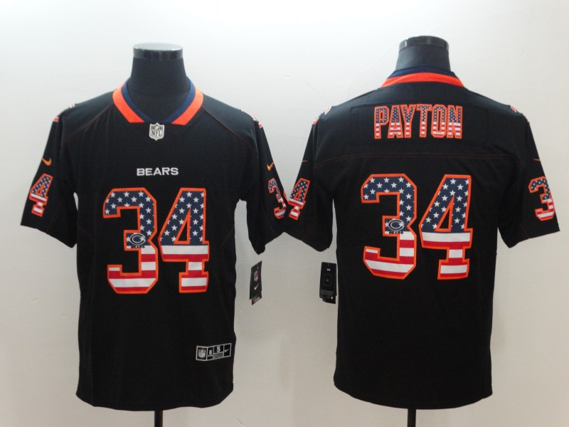 Personalized Bears 34 Wlater Payton Black USA Flag Limited Jersey