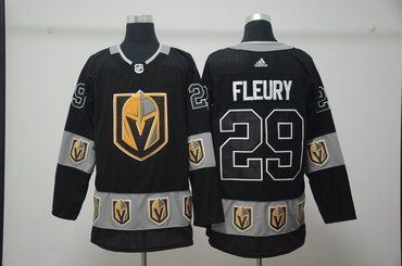 Personalized Vegas Golden Knights 29 Marc-Andre Fleury Black Team Logos Fashion Jersey