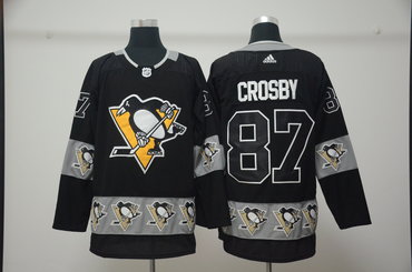 Personalized Penguins 87 Sidney Crosby Black Team Logos Fashion Jersey