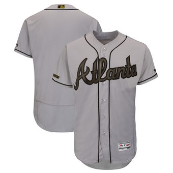 Personalized Men’s Atlanta Braves Majestic Gray 2018 Memorial Day Authentic Collection Flex Base Team Jersey