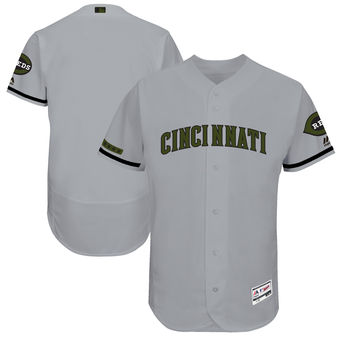 Personalized Men’s Cincinnati Reds Majestic Gray 2018 Memorial Day Authentic Collection Flex Base Team Jersey