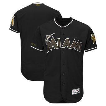 Personalized Men’s Miami Marlins Majestic Black 2018 Memorial Day Authentic Collection Flex Base Team Jersey