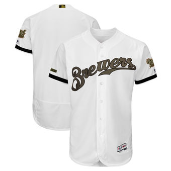 Personalized Men’s Milwaukee Brewers Majestic White 2018 Memorial Day Authentic Collection Flex Base Team Jersey