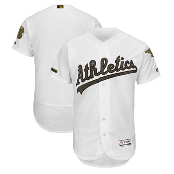 Personalized Men’s Oakland Athletics Majestic White 2018 Memorial Day Authentic Collection Flex Base Team Jersey