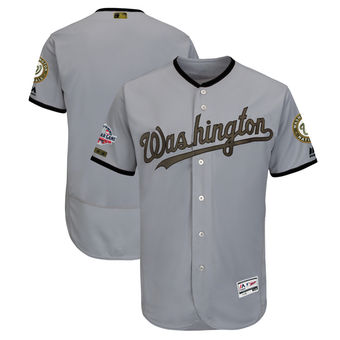 Personalized Men’s Washington Nationals Majestic Gray 2018 Memorial Day Authentic Collection Flex Base Team Jersey