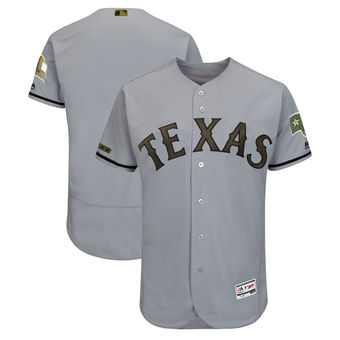 Personalized Men’s Texas Rangers Majestic Gray 2018 Memorial Day Authentic Collection Flex Base Team Jersey