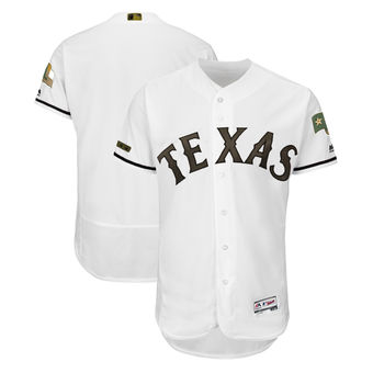 Personalized Men’s Texas Rangers Majestic White 2018 Memorial Day Authentic Collection Flex Base Team Jersey