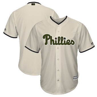 Personalized Men’s Philadelphia Phillies Majestic Cream 2018 Memorial Day Cool Base Team Jersey