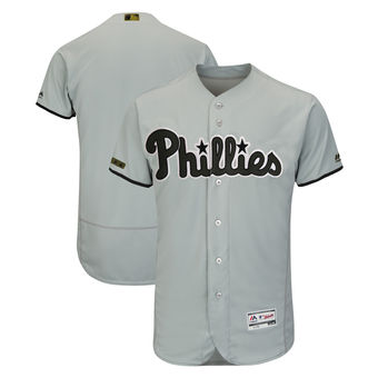 Personalized Men’s Philadelphia Phillies Majestic Gray 2018 Memorial Day Authentic Collection Flex Base Team Jersey