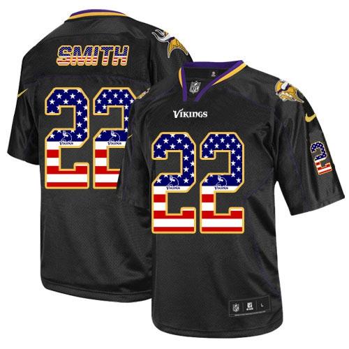 Personalized Vikings 22 Harrison Smith Black USA Flag Fashing Limited Jersey