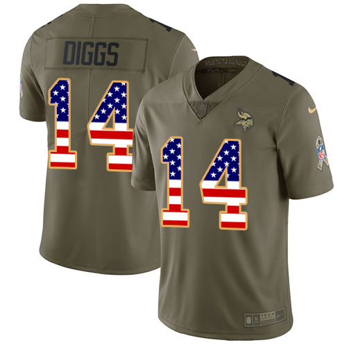 Personalized Vikings 14 Stefon Diggs Olive USA Flag Salute To Service Limited Jersey