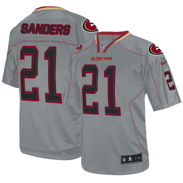 Personalized 49ers #21 Deion Sanders Lights Out Grey Men’s Stitched NFL Elite Jersey