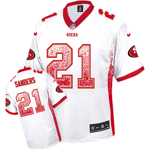 Personalized 49ers #21 Deion Sanders White Men’s Stitched NFL Elite Drift Fashion Jersey