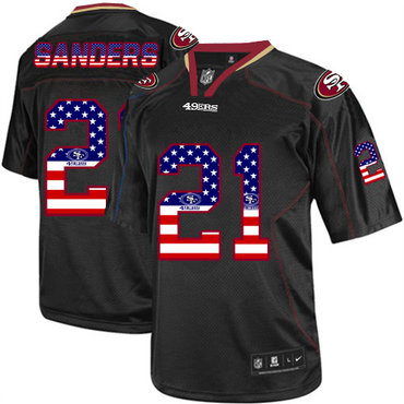 Personalized 49ers #21 Deion Sanders Black Men’s Stitched NFL Elite USA Flag Fashion Jersey