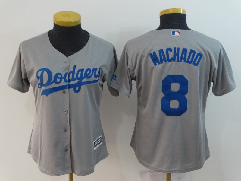 Personalized Women Dodgers 8 Manny Machado Gray Women Cool Base Jersey