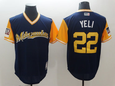 Personalized Brewers 22 Christian Yelich Yeli Navy 2018 Players’ Weekend Authentic Team Jersey