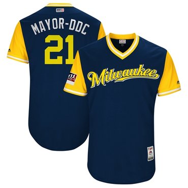 Personalized Brewers #21 Travis Shaw Navy Mayor-DDC Players Weekend Authentic Stitched MLB Jersey