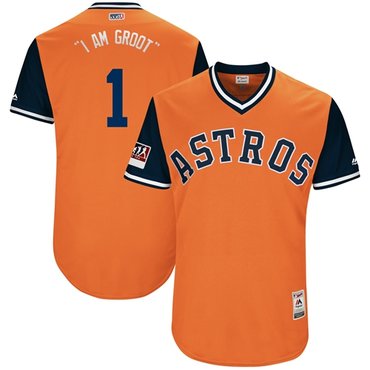 Personalized Astros #1 Carlos Correa Orange I Am Groot Players Weekend Authentic Stitched MLB Jersey