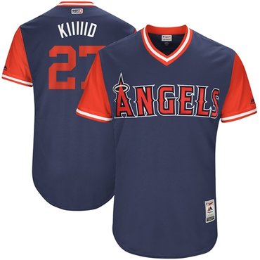 Personalized Angels of Anaheim #27 Mike Trout Navy Kiiiiid Players Weekend Authentic Stitched MLB Jersey