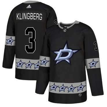 Personalized Stars 3 John Klingberg Black Team Logos Fashion Jersey