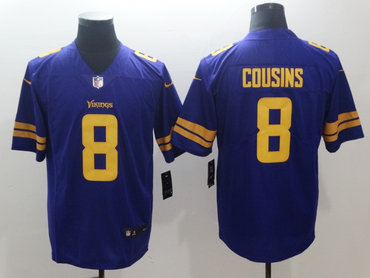 Personalized Vikings 8 Kirk Cousins Purple Color Rush Limited Jersey