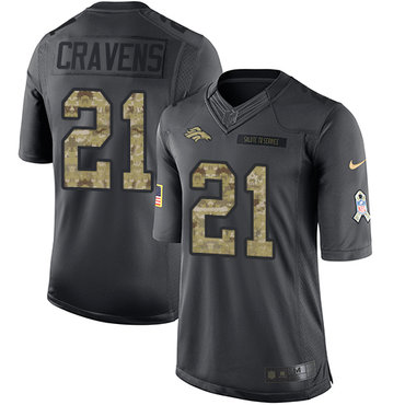 Personalized Broncos #21 Su’a Cravens Black Men’s Stitched NFL Limited 2016 Salute to Service Jersey