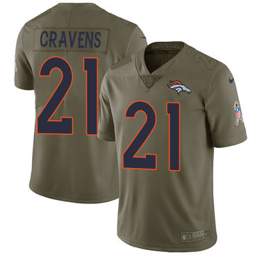 Personalized Broncos #21 Su’a Cravens Olive Men’s Stitched NFL Limited 2017 Salute To Service Jersey