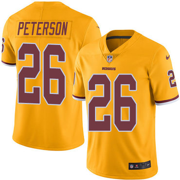 Personalized Redskins #26 Adrian Peterson Gold Men’s Stitched NFL Limited Rush Jersey