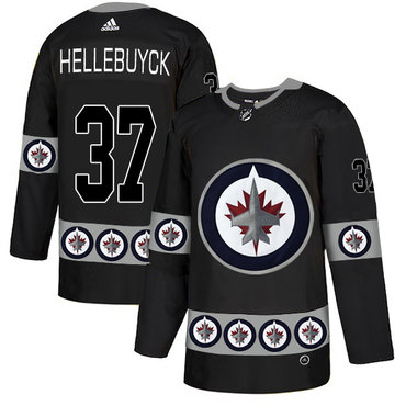 Personalized Winnipeg Jets 37 Connor Hellebuyck Black Team Logos Fashion Jersey