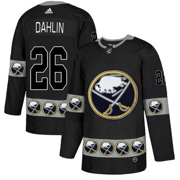 Personalized Sabres 26 Rasmus Dahlin Black Team Logos Fashion Jersey