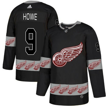 Personalized Red Wings 9 Gordie Howe Black Team Logos Fashion Jersey