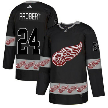 Personalized Red Wings 24 Bob Probert Black Team Logos Fashion Jersey